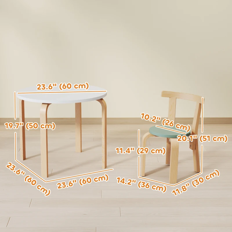 Qaba Wooden Kids Table and Chairs Set, Toddler Table and Chairs Set for 3-8 Years, Green