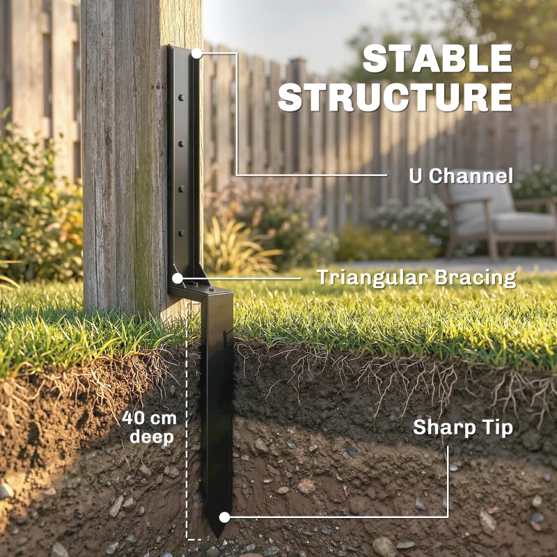 Outsunny 4 Pack Fence Post Repair Kit, 32" Steel Fence Post Support with Drill for Wooden Fences, Broken Gate, Posts