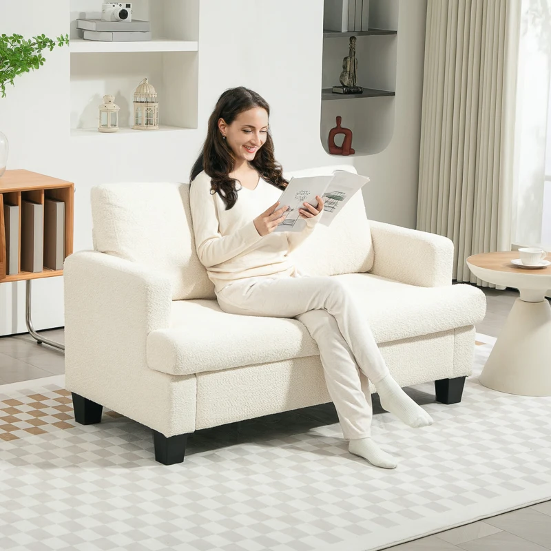 HOMCOM 54.3" Loveseat Sofa, 2 Seater Sofa with Removable Cushions, Small Couch with Wood Frame for Living Room, Cream White