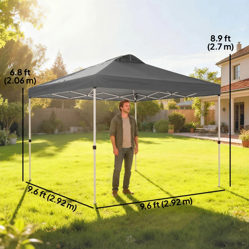 Outsunny Pop Up Canopy Waterproof Canopy Tent with Carrying Bag for Parties Garden BBQs 9.8' x 9.8', Dark Grey