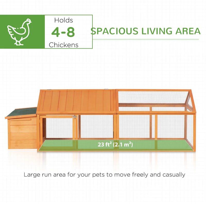 PawHut 95"L Chicken Run Large Chicken Coop with Nesting Box Wooden Roof Side Door for Outdoor 4–8 Chickens