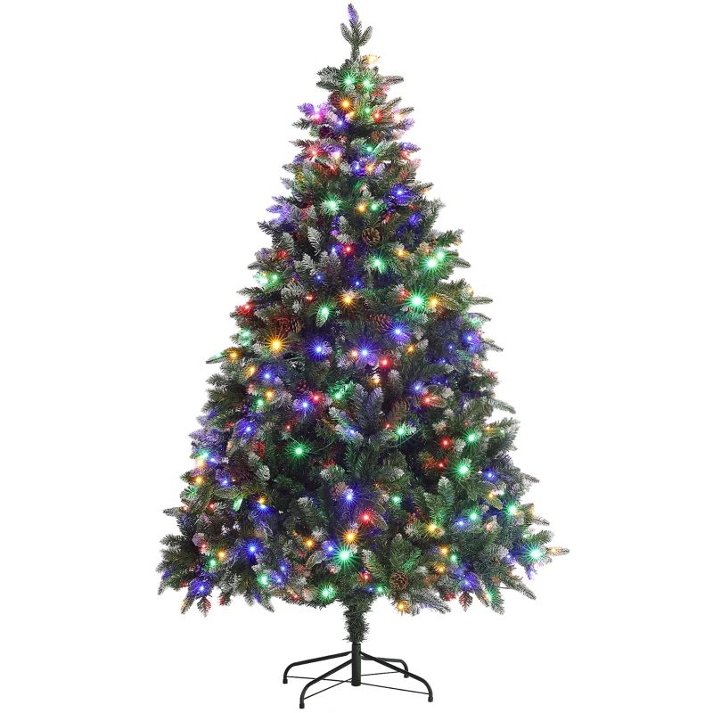 HOMCOM 6 Foot Prelit Artificial Christmas Tree with Dual Colour LED Light, Hinged Xmas Tree for Home Office Holiday