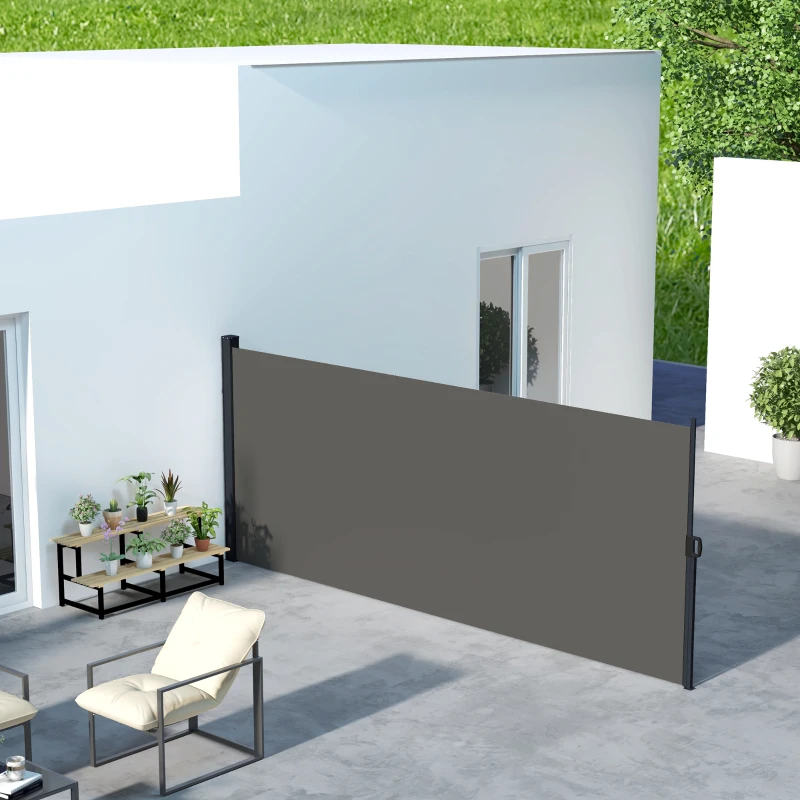 Outsunny 13' x 6' Retractable Side Awning, Outdoor Privacy Screen for Garden, Hot Tub, Balcony, Terrace, Pool, Dark Grey