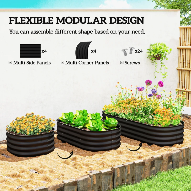 Outsunny 4.9' x 2' x 1' Large Outdoor Planter Box, Galvanized Raised Garden Bed with Metal Plant Stake, Black