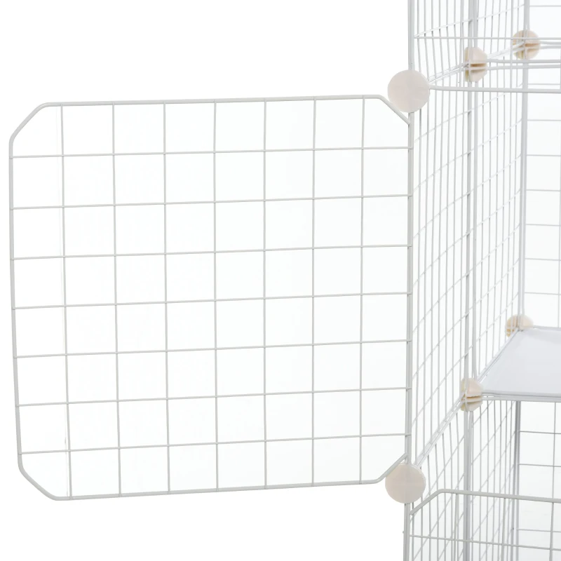 PawHut Small Animal Playpen C&C Cage Wire Bunny Pen for Kitten, Chinchillas, with Doors, Ramps and Trays, White
