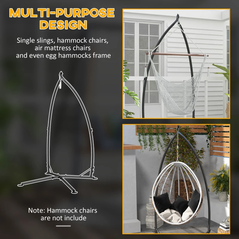 Outsunny Hammock Chair Stand, Hanging Heavy Duty Steel Frame Hammock Stand Only with Chain for Indoor & Outdoor Use, Black