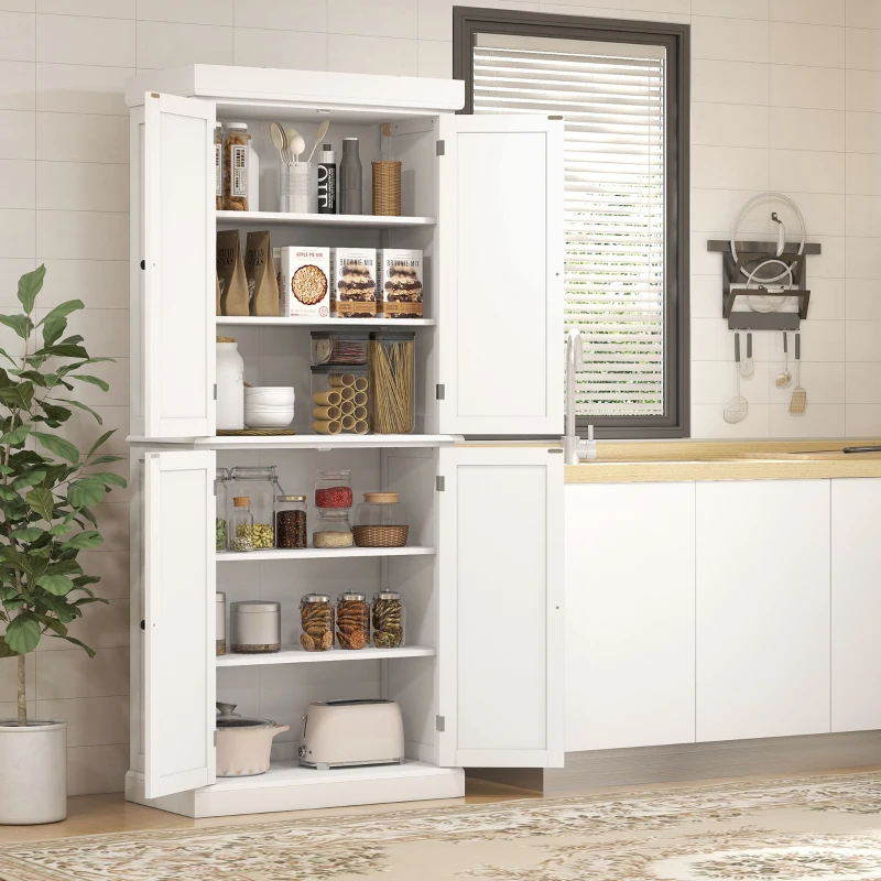HOMCOM 72.5" Freestanding Kitchen Pantry Cabinet with 4 Doors, White