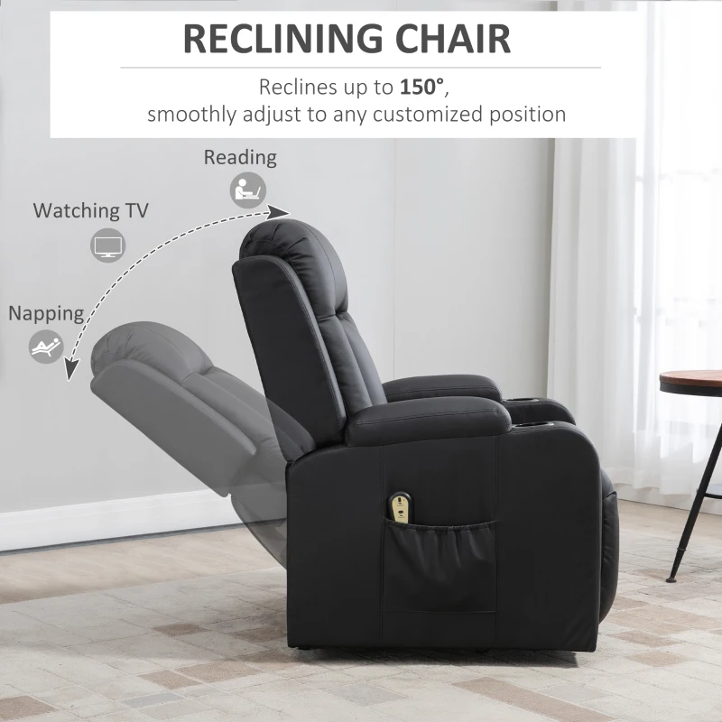 HOMCOM Power Lift Recliner Chair for Elderly, PU Leather Electric Recliner Chair with Footrest, Remote Control, Side Pockets and Cup Holders for Living Room, Black