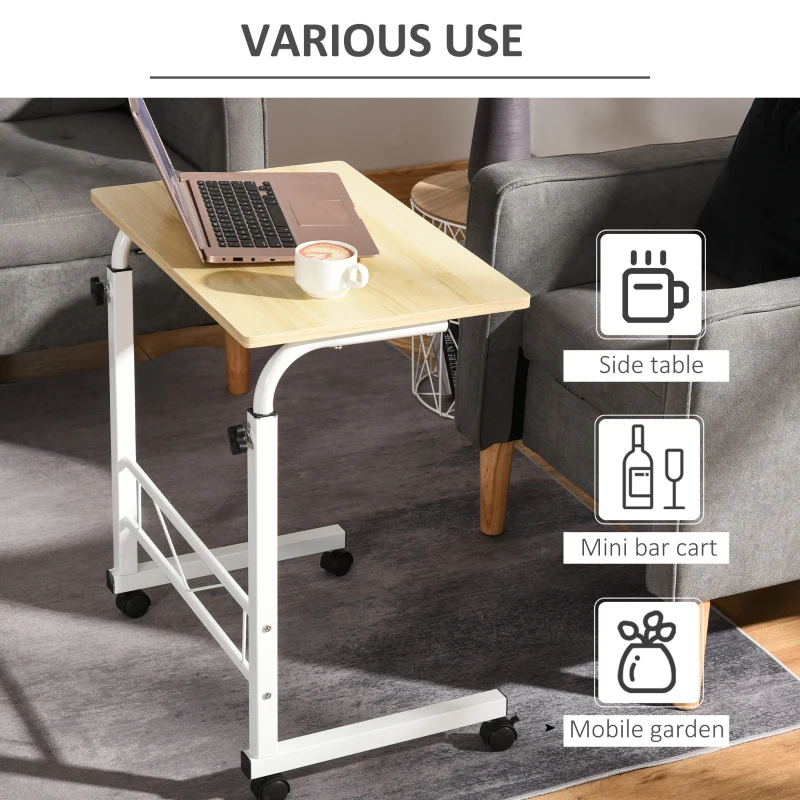 HOMCOM Mobile Standing Desk with Adjustable Height, 23.5 inch Stand Up Desk with Wheels, Natural Wood