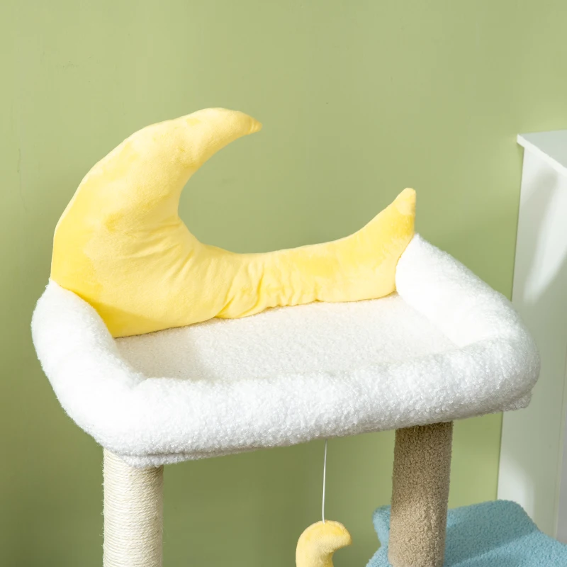PawHut Moon Cat Tower for Indoor Cats with Teddy Fleece House Bed Scratching Post Hanging Toy Star Platform 41" Blue