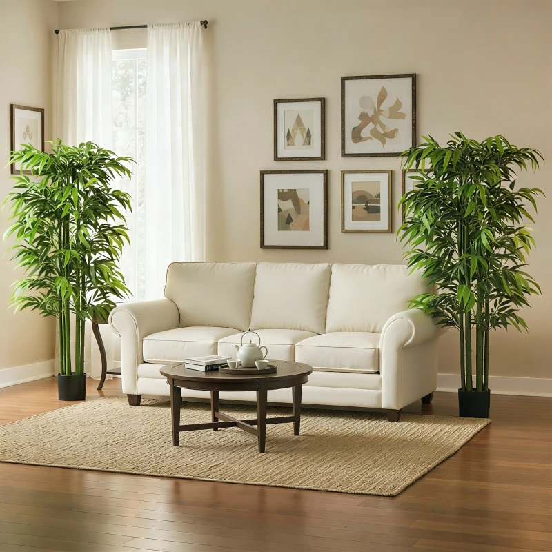 HOMCOM 5.3ft Artificial Tree Set of 2, Indoor Fake Bamboo with Pot, for Home, Office, and Living Room Decor
