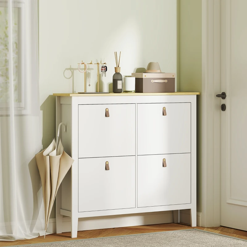HOMCOM Narrow Shoe Cabinet with 4 Flip Drawers, Adjustable Shelves for Entryway, Holds 12-20 Pairs, White