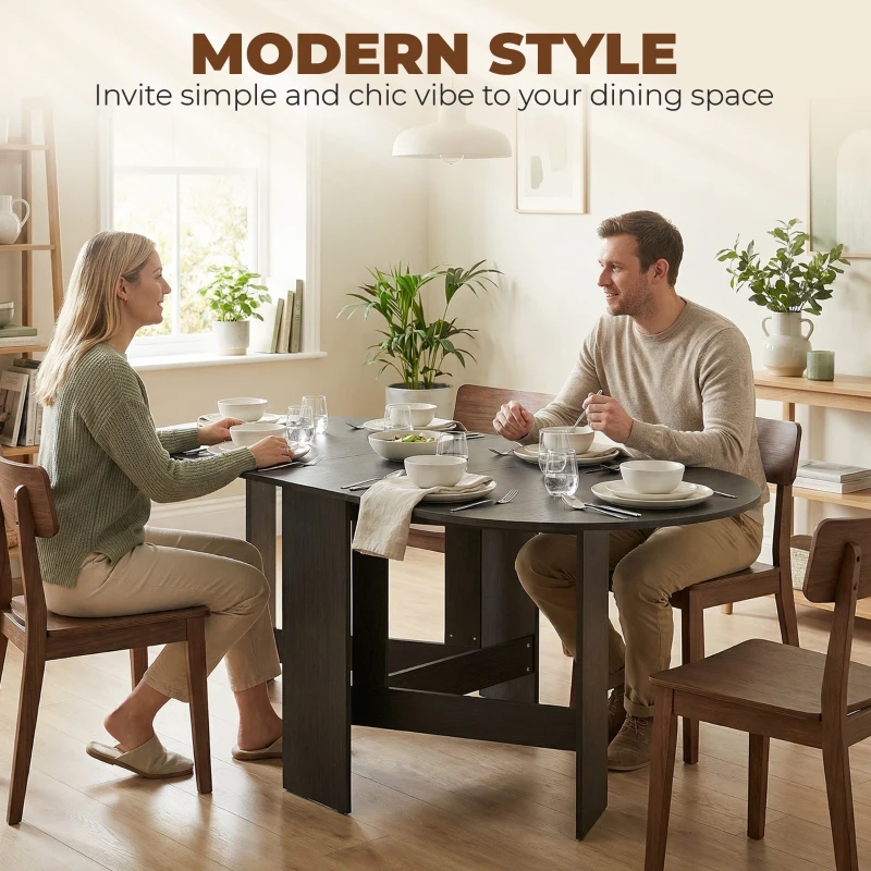 HOMCOM Oval Folding Dining Table, Space Saving Drop Leaf Kitchen Table for Dining Room, Living Room, Black
