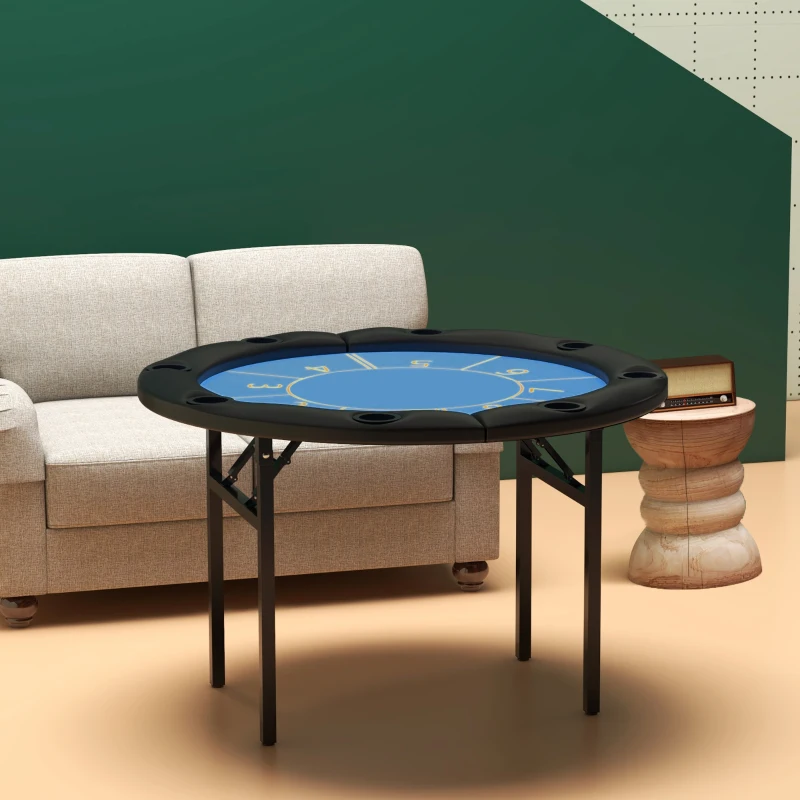 Soozier Foldable Poker Table Blackjack Texas Holdem Poker Game Table with Cup Holders, 47" Round, Black
