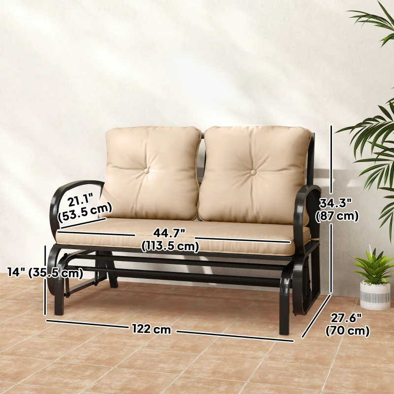 Outsunny 2-Person Outdoor Glider Chair, Patio Double Rocking Loveseat with Steel Frame and Cushions for Backyard, Garden and Porch, Khaki