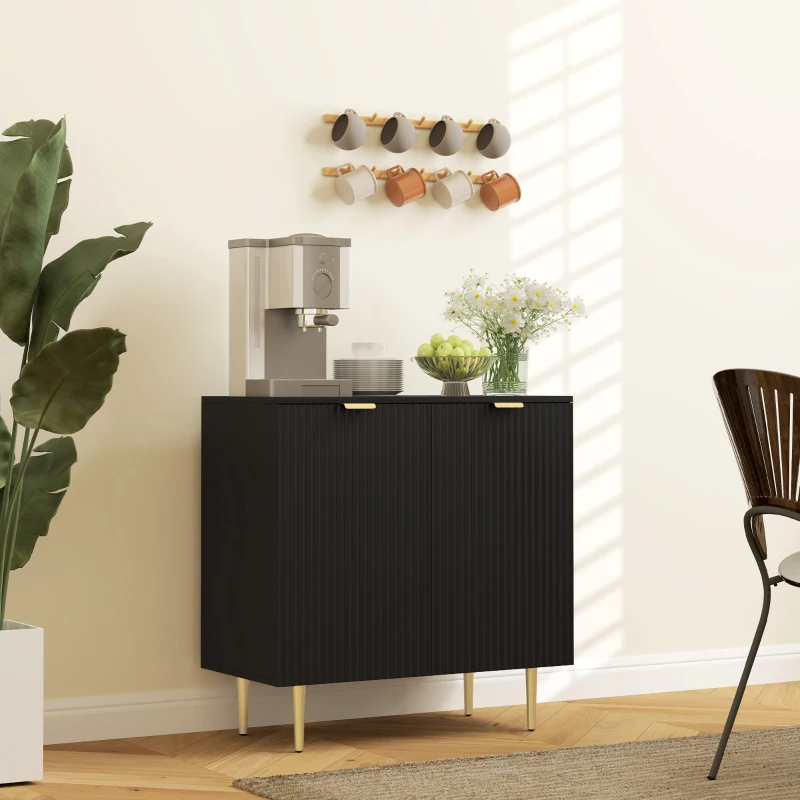 HOMCOM Modern Kitchen Storage Cabinet, Sideboard Buffet Cabinet with Adjustable Shelves and Metal Legs for Kitchen, Black