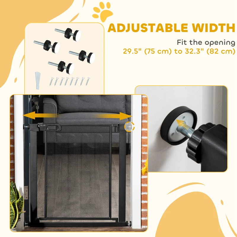 PawHut 29.5"-32.3" Metal Pet Gate, w/ Auto Closing Door, Double Locking, Dog Gate for Doorways, Stairs, Hallways, Indoor/Outdoor, Black