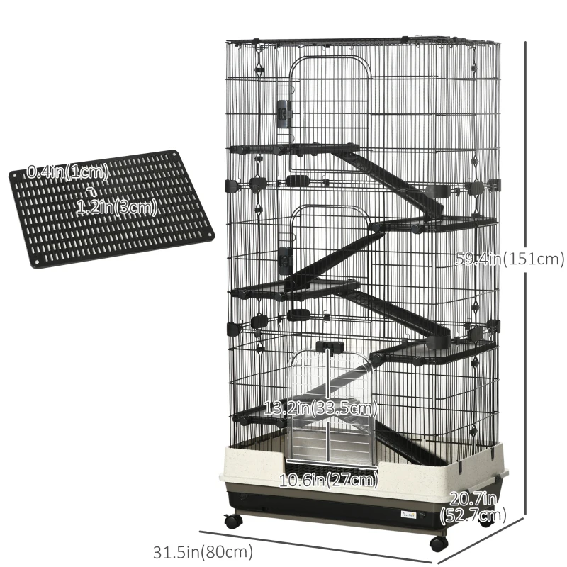 PawHut 6-tier Platform Rolling Small Animal Cage Rabbit Hutch Pet Play House with Platform, Ramp,Removable Tray. 4 universal wheels (Black) for Bunny Pet Mink Chinchilla
