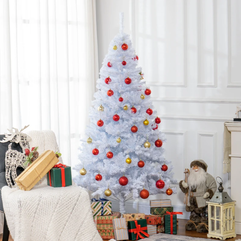 HOMCOM 6ft White Christmas Tree Artificial Christmas Tree with 928 Branch Tips and Metal Stand
