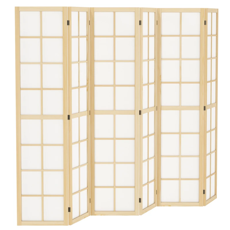 HOMCOM 6 Panel Room Divider, 5.6 ft Folding Wall Divider Room Partition for Home Office, Bedroom, Living Room, Natural Wood