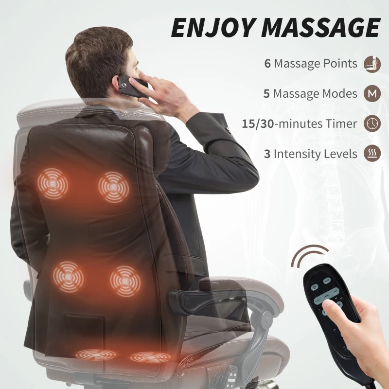 HOMCOM 6 Point Massage Office Chair with Remote, Ergonomic Reclining Computer Desk Chair with Footrest, Side Pocket, Dark Brown