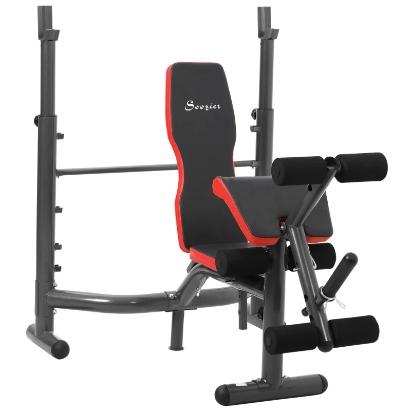 Soozier Press Bench, Heavy Duty Multiple Function Workout Adjustable Bench with Preacher Curl, Leg Developer