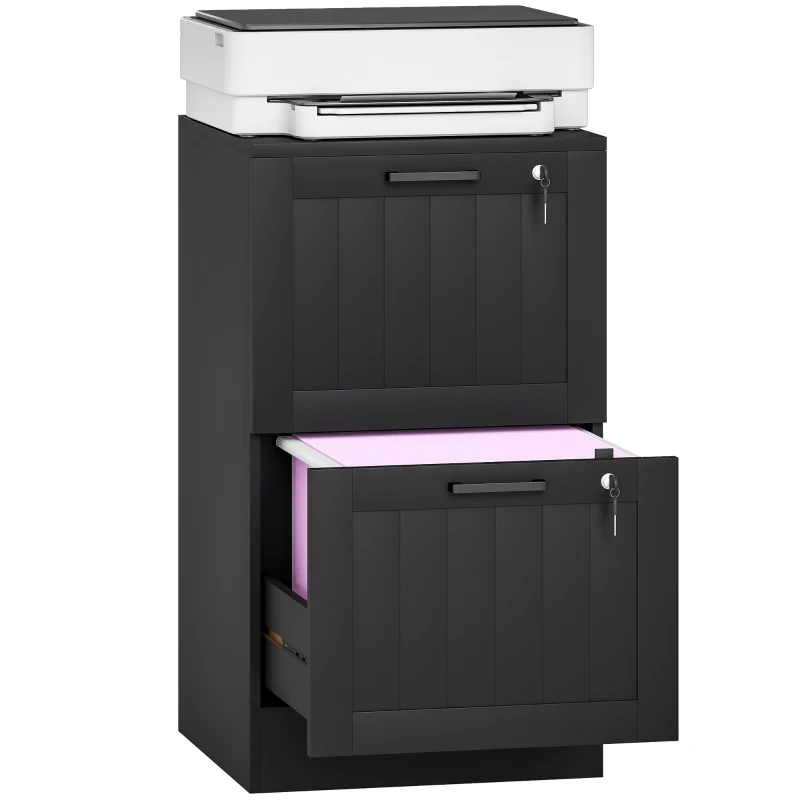 HOMCOM 2 Drawer Filing Cabinet with Lock, Office Storage Cabinet with Adjustable Hanging Bars for A4 Letter Size Files, Black