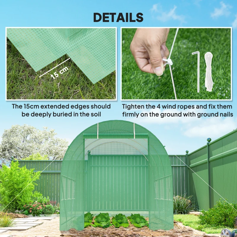 Outsunny 11.5' x 6.6' x 6.6' Walk-in Tunnel Greenhouse Garden Plant Seed Growing Warm House Outdoor Hot House w/ Roll Up Door, Windows, PE Cover Green