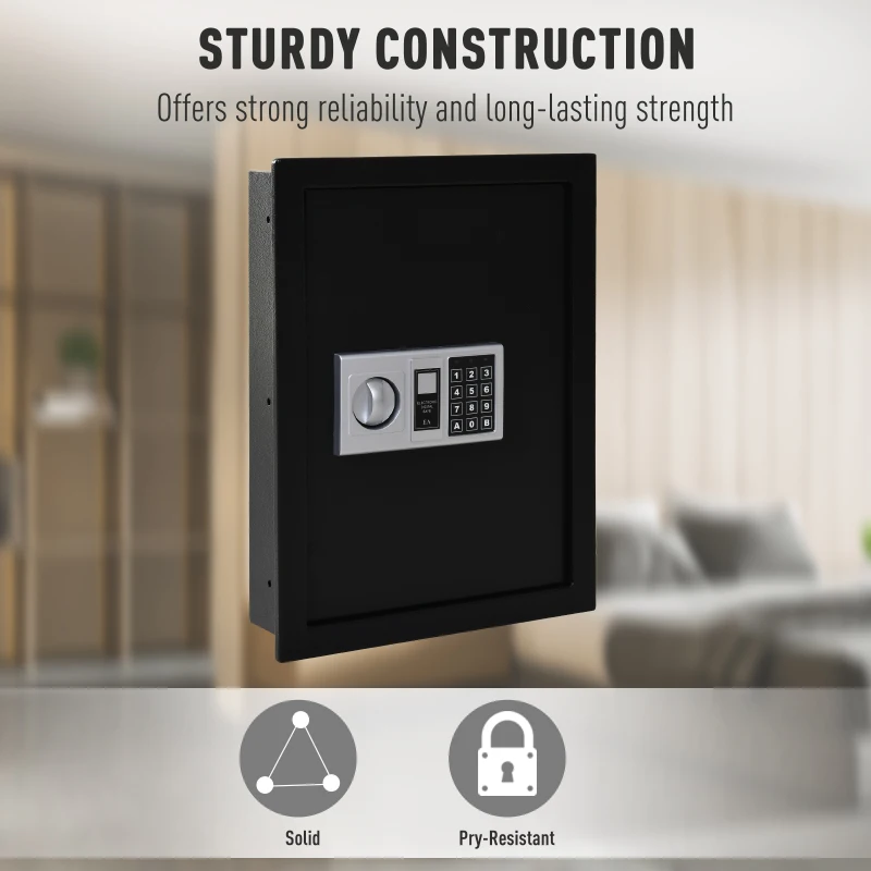 HOMCOM Flat Superior Electronic Hidden Wall Safe Box for Jewelry or Valuables Digital Lock Home Office Hotel Security (Black)