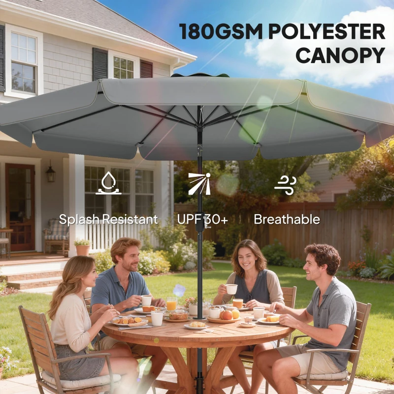 Outsunny 10 ft Patio Umbrella with Push Button Tilt and Crank, Outdoor Market Table Umbrella Parasol, Dark Grey