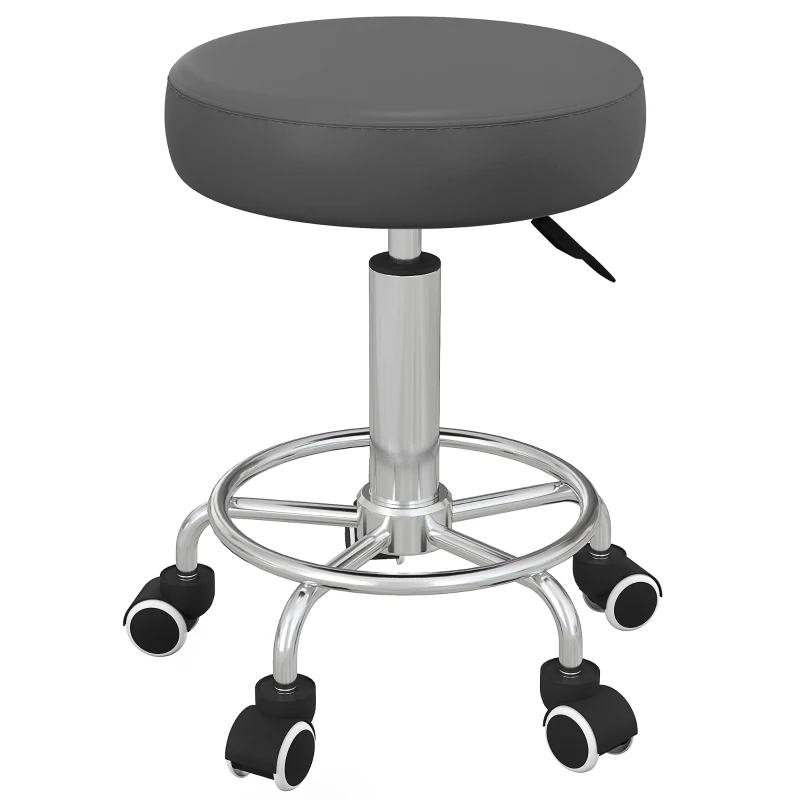 Vinsetto Salon Stool with Adjustable Height, PU Leather Barber Rolling Massage Tattoo Chair for Bar Beauty SPA, Grey