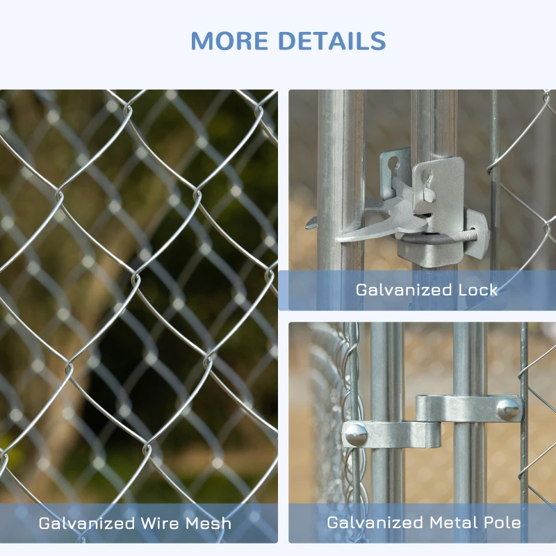 PawHut Dog Kennel Outdoor Galvanized Chain Link Fence Heavy Duty Pet Run House Chicken Coop with Secure Lock Mesh Sidewalls for Backyard Garden Silver, 15' L x 15' W x 5.9' H