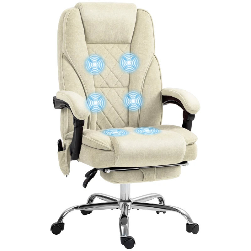 Vinsetto Massage Office Chair, Reclining Computer Chair with Adjustable Height and Footrest, Beige