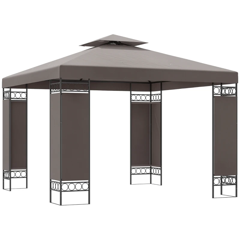 Outsunny 10 x 10 FT Canopy Gazebo, Double Roof Patio Gazebo with Screen Panels and Metal Frame for Deck, Backyard, Khaki