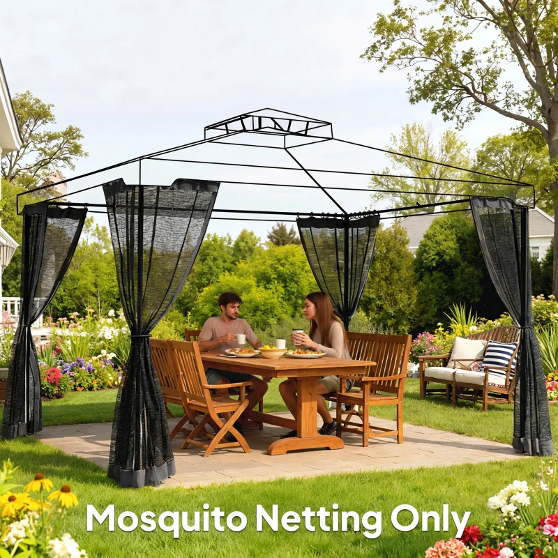 Outsunny Replacement Mosquito Netting for Gazebo 10' x 13' Black Screen Walls for Canopy with Zippers, Black
