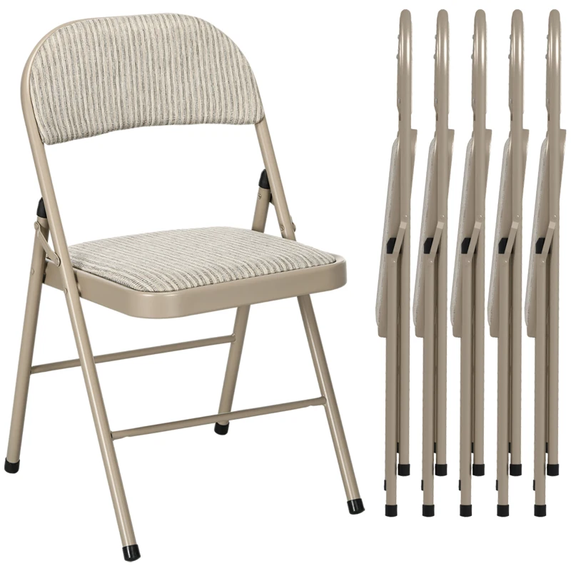 HOMCOM Set of 6 Metal Foldable Chairs, Faux Linen Padded Folding Chairs with Cushion Seat and Open Back for Indoor, Beige