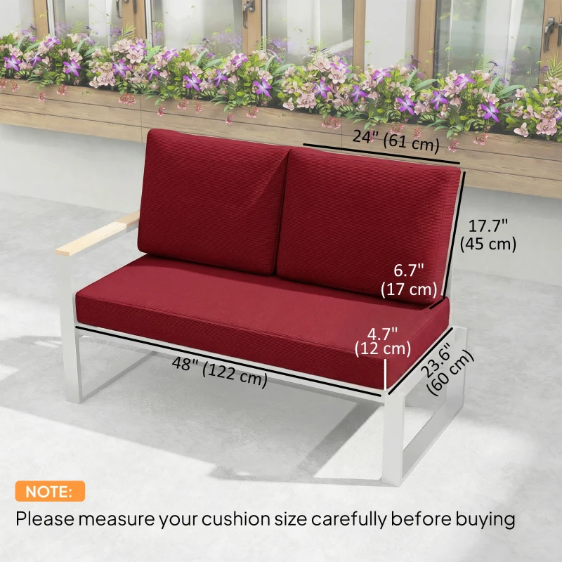 Outsunny 2 Seater 5" Thick Outdoor Seat Cushions with 7" Backrest, Loveseat Outdoor Furniture Cushions, Wine Red