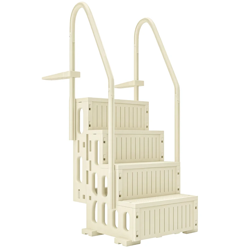 Outsunny Swimming Pool Ladder Adjustable for Above Ground Pools w/ Non-Slip Steps & Dual Handrails 4-Step Cream White