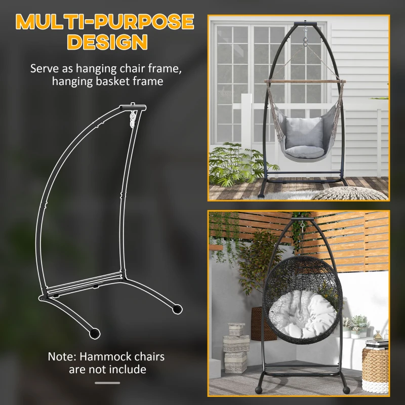 Outsunny Hanging Hammock Chair Stand Only, C Shape Hanging Heavy Duty Metal Frame Swing Stand for Porch Swing Chair, Black