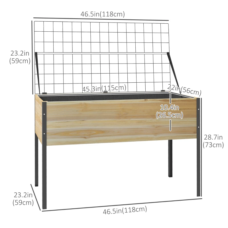 Outsunny Wooden Planter Box with Metal Legs, Raised Garden Bed with Trellis and Bed Liner, for Vegetables Flowers Herbs