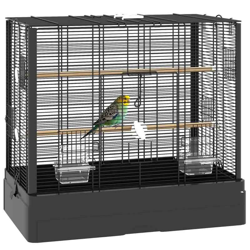 PawHut 22" Bird Cage for Budgie Finches Canaries Love Birds with Wooden Stands, Slide-Out Tray, Handles, Food Containers, Black