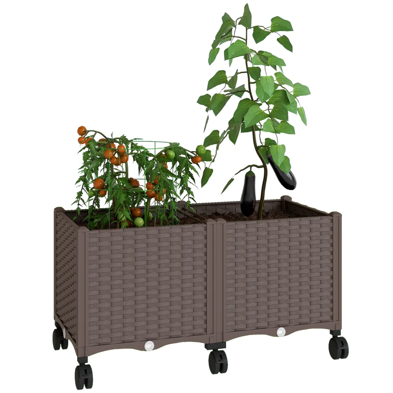 Outsunny Plastic Raised Garden Bed, Indoor Outdoor Self Watering Planter Box with Drainage Holes and Plugs for Flowers