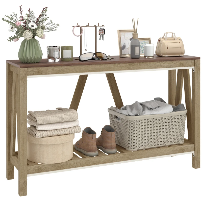 HOMCOM 52" Console Table, Farmhouse Narrow Entryway Table with Storage Shelf, Rustic Sofa Table with Anti-tipper for Living Room and Hallway, Oak