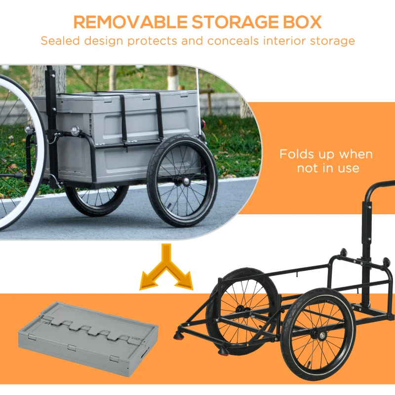 Aosom Steel Trailer for Bike, Bicycle Cargo Trailer with Foldable Storage Box and Safe Reflectors, Max Load 88LBS, Grey