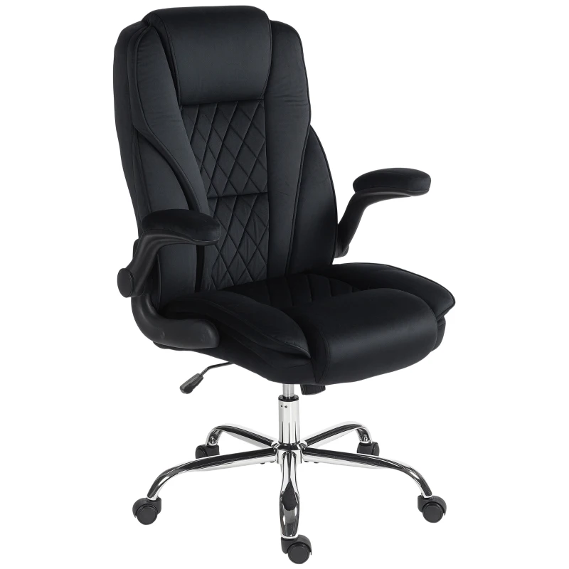 HOMCOM Executive Office Chair, Desk Chair with Flip-up Armrest, Diamond Fabric Computer Chair for Home Office, Black
