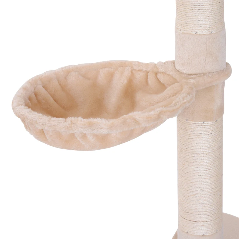 PawHut 102" Adjustable Height Floor to Ceiling Cat Tree, 5 Level Cat Tower with Scratching Posts, Hammock, Beige