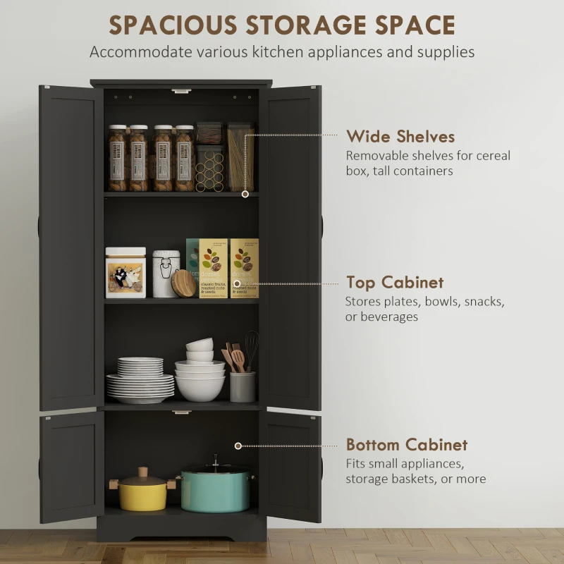 HOMCOM 60" 4-Door Storage Cabinet Multi-Storey Large Space Pantry with Adjustable Shelves Black