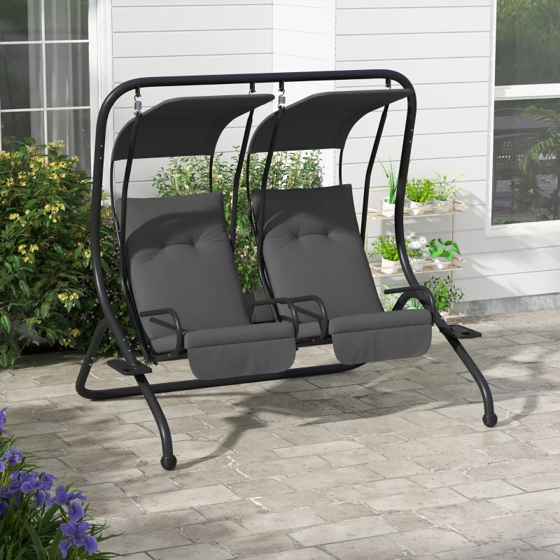 Outsunny 2-Seater Outdoor Porch Swing with Canopy, Patio Swing Chair for Garden, Poolside, Backyard, Grey
