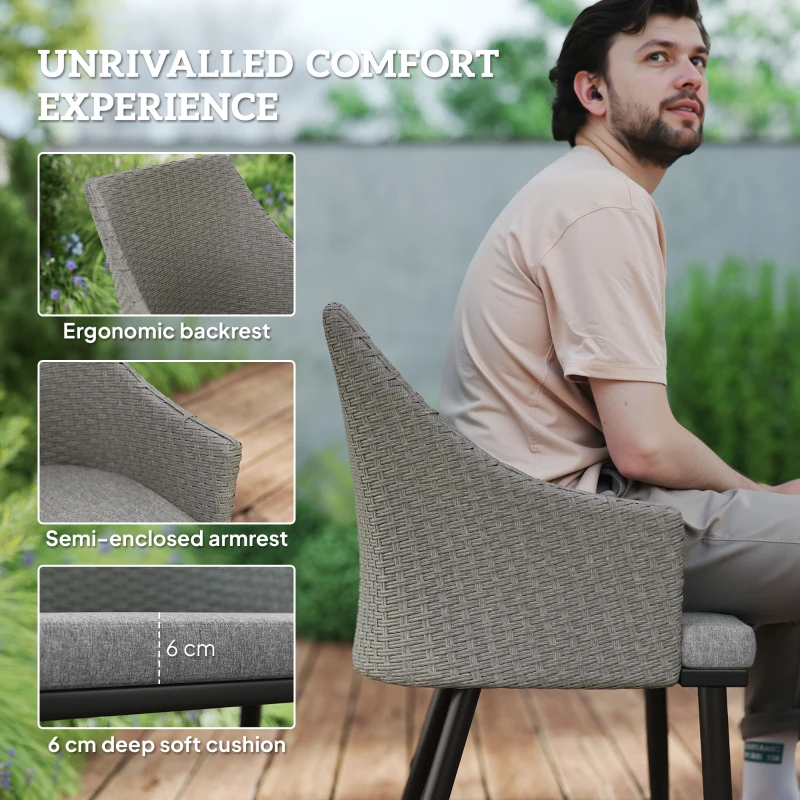 Outsunny 7 Piece Wicker Patio Furniture Set with Cushions, Umbrella Hole, Slatted Table Top, for Backyard, Porch, Garden, Balcony