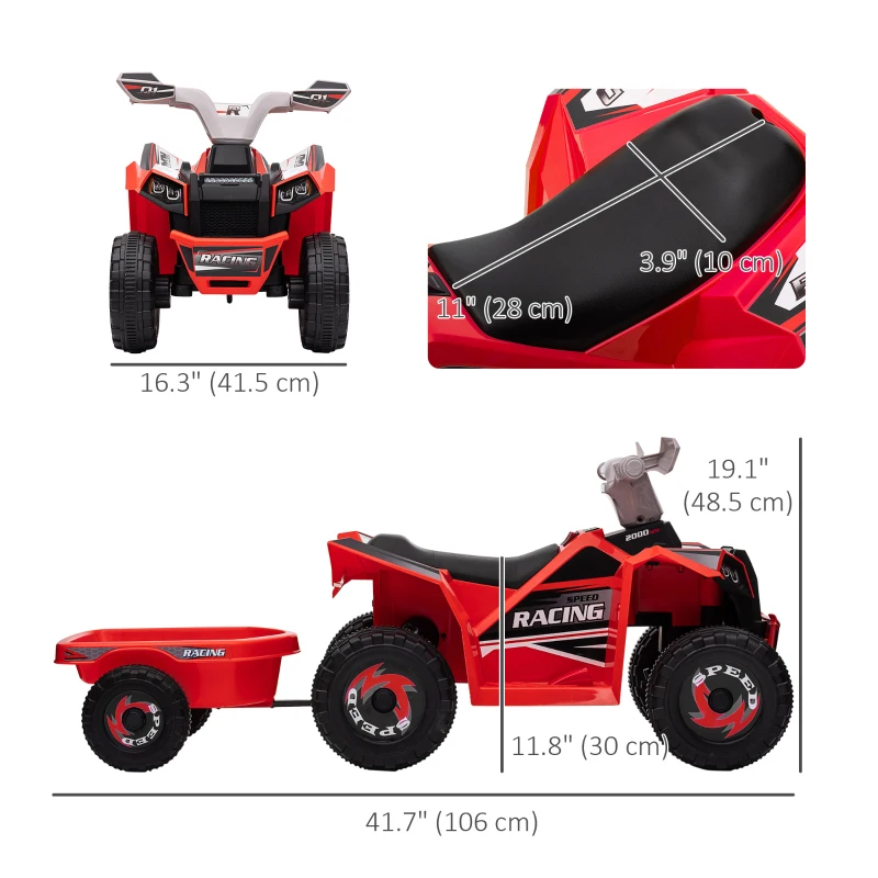 Aosom 6V Electric Toy Car with Back Trailer, Forward Backward, Wear-Resistant Wheels for Ages 18-36 Months, Red